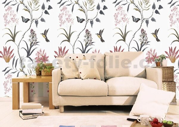 Samolepící fólie 45 cm x 10 m IMPOL TRADE florální vzor s ptáky samolepící tapety