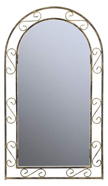 Oválné nástěnné zrcadlo s kovovým rámem. (Kapelanczyk)