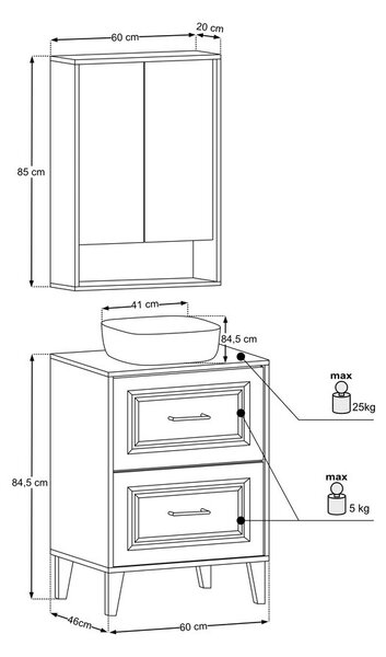 Comad Koupelnová sestava Dorothy Smile s deskou, umyvadlem a skříňkou 60 cm dub ristretto