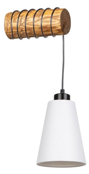 Nástěnné svítidlo TRABO CARLOS, 1xMax.25W, bílé textilní stínítko, mořená borovice, B