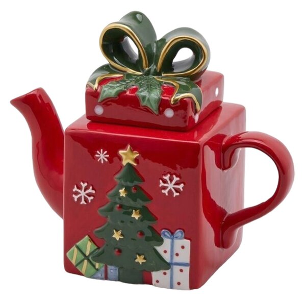 Dům Vánoc Vánoční čajová konvice Dárek červená 21 cm