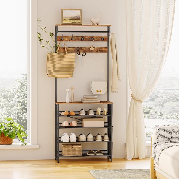 Předsíňový věšák s botníkem Vasagle Mino 75 cm černý/hnědý