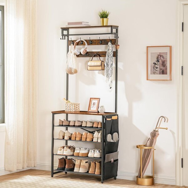 Předsíňový věšák s botníkem Vasagle Mino 75 cm černý/hnědý