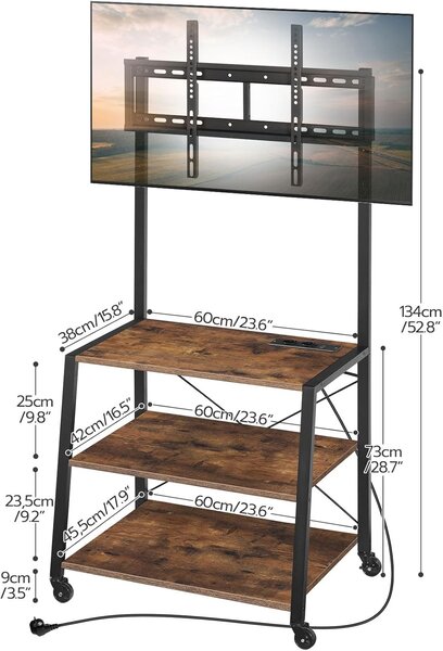 TV stolek s držákem a integrovanou zásuvkou Vasagle Clen 60 cm černý/hnědý