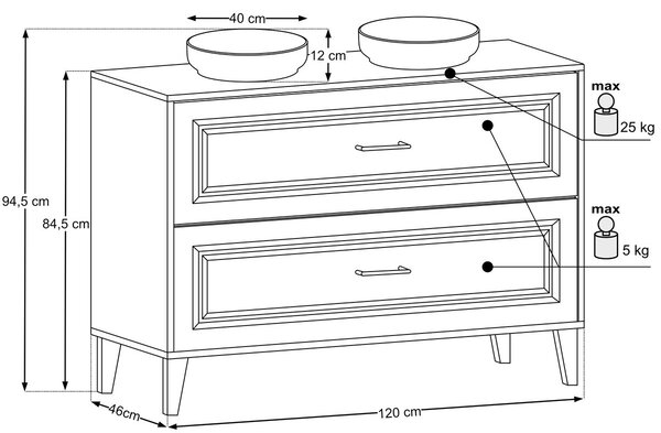 Comad Koupelnová skříňka Dorothy River s deskou a umyvadly 120 cm dub ristretto