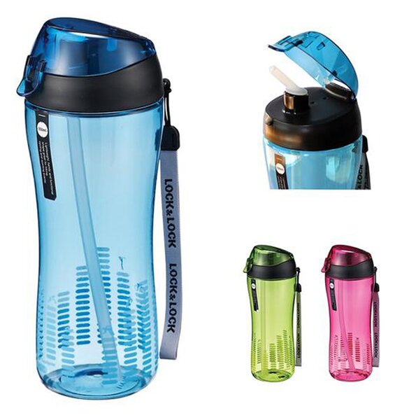 Lock&Lock Láhev na pití s brčkem 550ml modrá