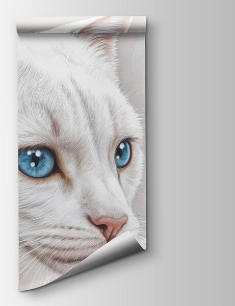 Fototapeta Tapeta s bílými kočkami a květinami, Fototapety se zvířaty, Populární fototapety, t00899 - Tapeko.co.cz