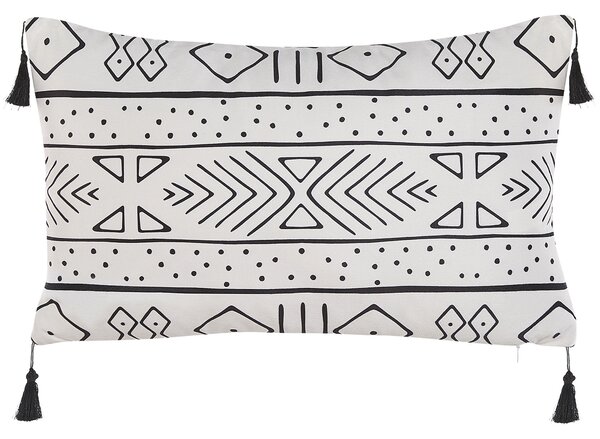 Sada 2 dekorativních polštářů SCHEFFLERA Umělý samet 30 x 50 cm Bílá Geometrický vzor