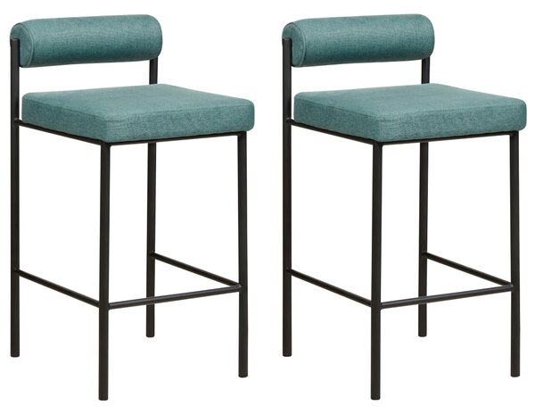 Sada 2 čalouněných barových židlí modrozelené AMAYA