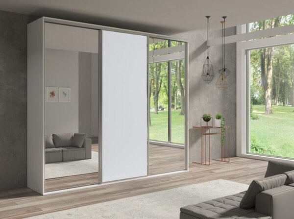 Šatní skříň s posuvnými dveřmi Gantera 2 C (bílá) (se zrcadlem). Akce -15%. 1123807