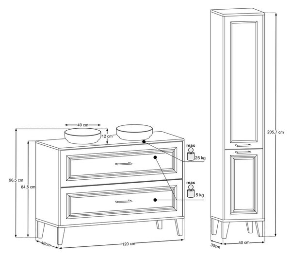 Comad Koupelnová sestava Dorothy River se skříňkami, deskou a umyvadly 120 cm dub ristretto