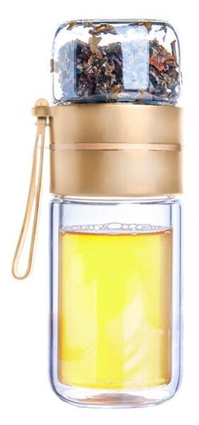 Toro Skleněná láhev na čaj 165ml+90ml borosilikátové dvojité sklo