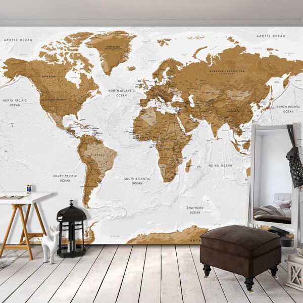 Samolepící fototapeta - Mapa světa: Bílé oceány 245x175