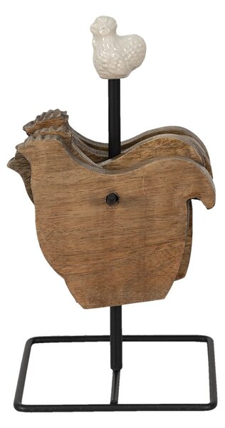 Stojan s malými podtácky ve tvaru slepičky Chick Bei - 11*11*22 cm - Clayre & Eef