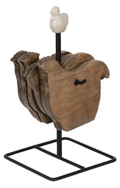 Stojan s malými podtácky ve tvaru slepičky Chick Bei - 11*11*22 cm - Clayre & Eef