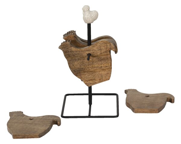 Stojan s malými podtácky ve tvaru slepičky Chick Bei - 11*11*22 cm - Clayre & Eef