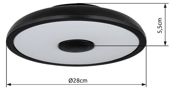 Globo 41366B LED stropní svítidlo s reproduktorem Raffy 1x18W | 820lm | 3000-6500K | RGB | IP44- stmívatelné, Bluetooth, dálkové ovládání, noční režim, paměťová funkce, černá, opál