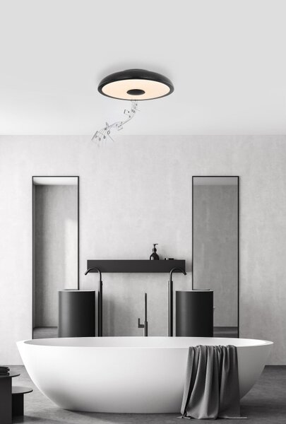 Globo 41366B LED stropní svítidlo s reproduktorem Raffy 1x18W | 820lm | 3000-6500K | RGB | IP44- stmívatelné, Bluetooth, dálkové ovládání, noční režim, paměťová funkce, černá, opál