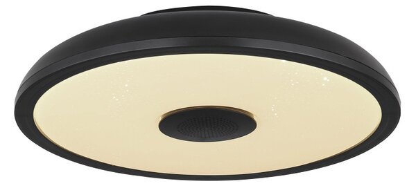 Globo 41366B LED stropní svítidlo s reproduktorem Raffy 1x18W | 820lm | 3000-6500K | RGB | IP44- stmívatelné, Bluetooth, dálkové ovládání, noční režim, paměťová funkce, černá, opál
