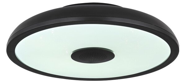 Globo 41366B LED stropní svítidlo s reproduktorem Raffy 1x18W | 820lm | 3000-6500K | RGB | IP44- stmívatelné, Bluetooth, dálkové ovládání, noční režim, paměťová funkce, černá, opál