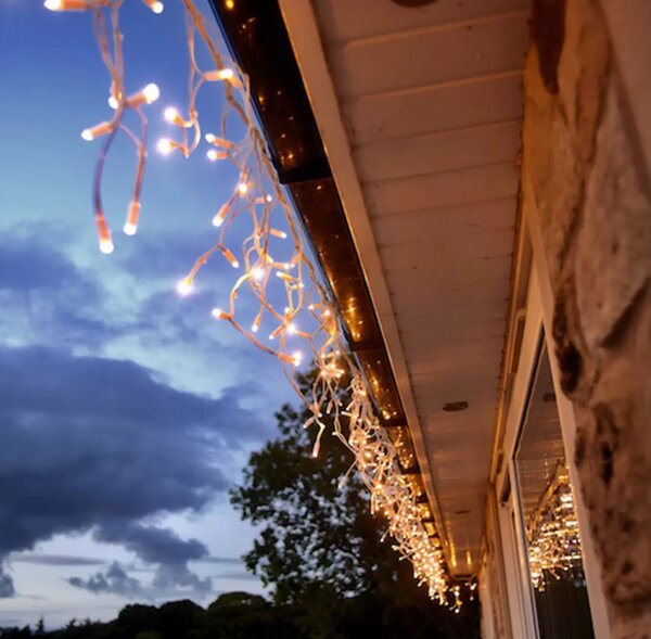 Venkovní LED vánoční závěs PROFI – 10 m, 312 LED, teplá bílá, stálé svícení, silný bílý kabel