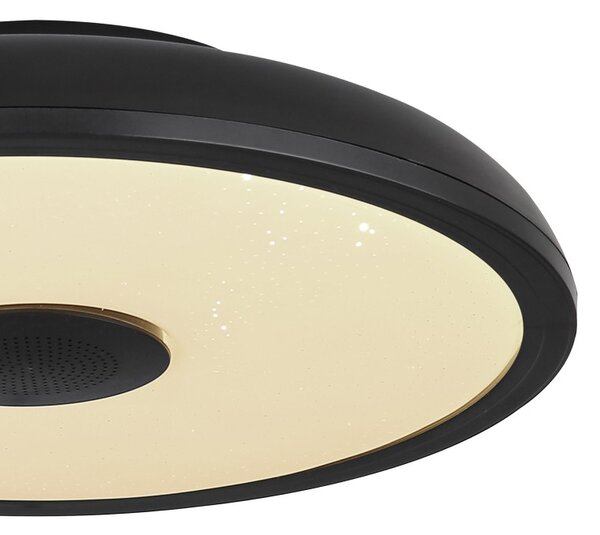 Globo 41366B LED stropní svítidlo s reproduktorem Raffy 1x18W | 820lm | 3000-6500K | RGB | IP44- stmívatelné, Bluetooth, dálkové ovládání, noční režim, paměťová funkce, černá, opál