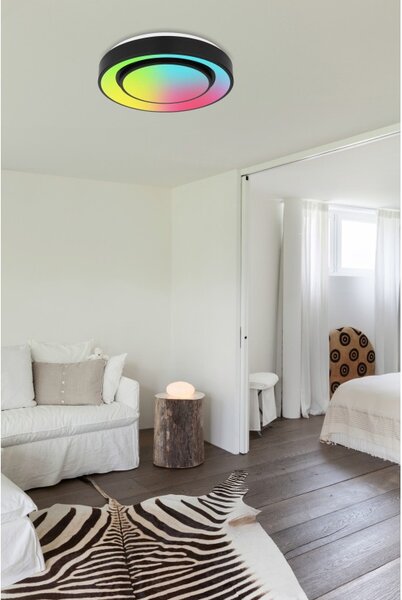 Globo 41368-24 LED stropní svítidlo Sully 1x24W | 800lm | 3000-6500K | RGB - stmívatelné, dálkové ovládání, duhový efekt, noční režim, paměťová funkce, černá, opál