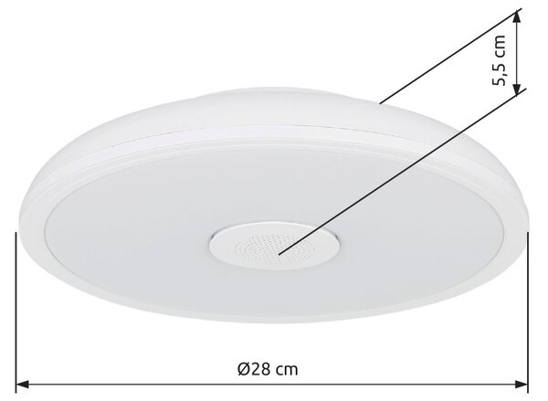 Globo 41366W LED stropní svítidlo s reproduktorem Raffy 1x18W | 1100lm | 3000-6500K | RGB | IP44- stmívatelné, Bluetooth, dálkové ovládání, noční režim, paměťová funkce, bílá, opál