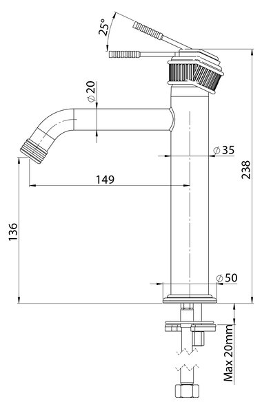 Sapho Sapho, VERSI stojánková umyvadlová baterie, výška 240mm, chrom, RV004