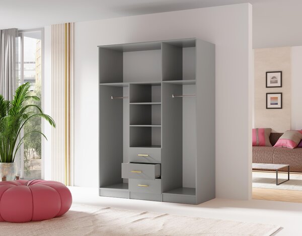 Šatní skříň Selforta 3D (šedá) (se zrcadlem)