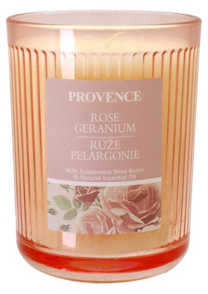 Provence Vonná svíčka ve skle 30 hodin růže a pelargonie