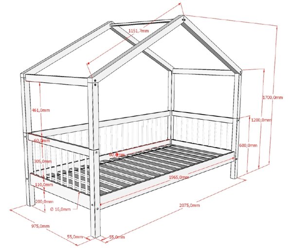Vipack Dřevěná dětská postel Forrest 200 x 90 cm
