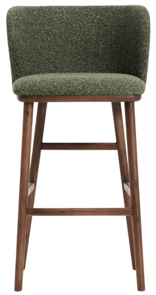 Kave Home Zelená barová židle Ciselia 75 cm s ořechovou podnoží
