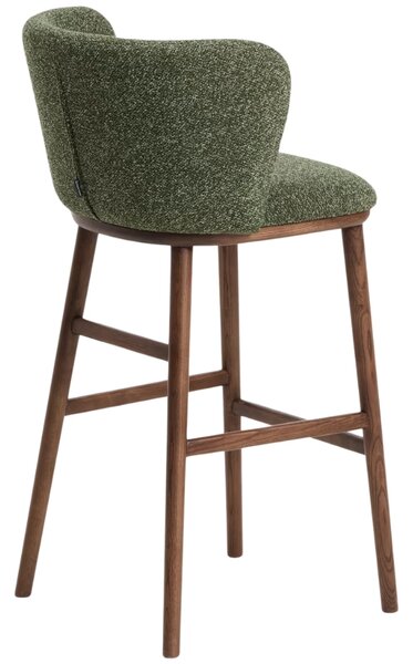 Kave Home Zelená barová židle Ciselia 75 cm s ořechovou podnoží