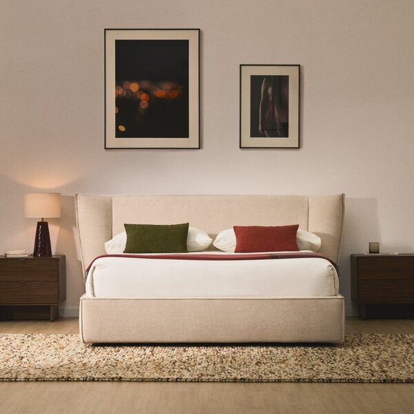 Kave Home Béžová dvoulůžková postel Arvian 160 x 200 cm s úložným prostorem