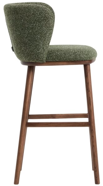 Kave Home Zelená barová židle Ciselia 75 cm s ořechovou podnoží