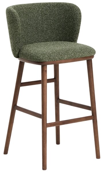Kave Home Zelená barová židle Ciselia 75 cm s ořechovou podnoží