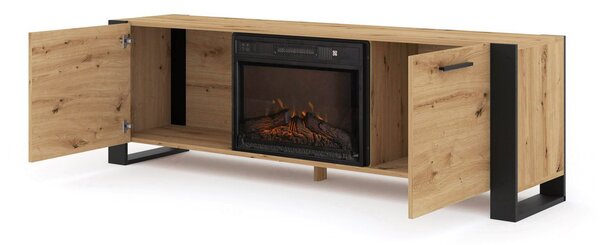 TV skříňka/stolek s krbem Nulakka (dub artisan + černá)