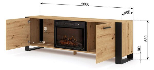 TV skříňka/stolek s krbem Nulakka (dub artisan + černá)