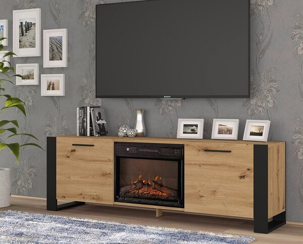 TV skříňka/stolek s krbem Nulakka (dub artisan + černá)