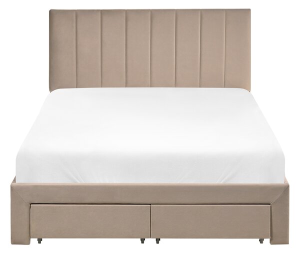 Postel s úložnými zásuvkami Umělý samet LONZAC 120 x 200 cm Taupe