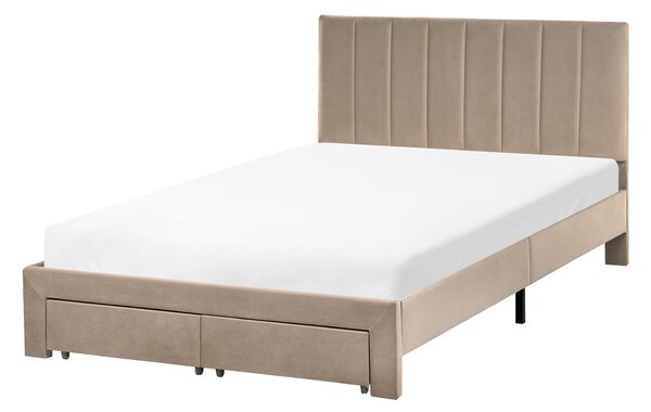 Postel s úložnými zásuvkami Umělý samet LONZAC 120 x 200 cm Taupe