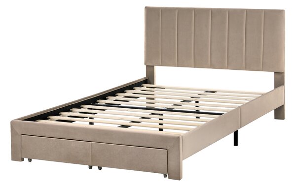 Postel s úložnými zásuvkami Umělý samet LONZAC 120 x 200 cm Taupe