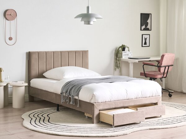 Postel s úložnými zásuvkami Umělý samet LONZAC 120 x 200 cm Taupe