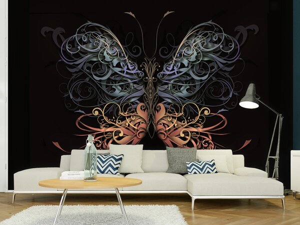 Fototapeta Zvířata - nádherný motýl s křídly v ornamentu na černém pozadí