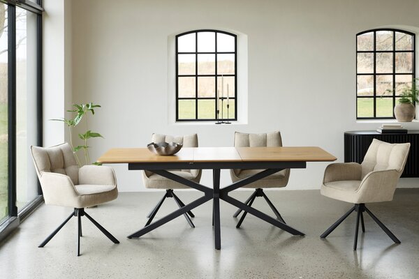 Unique Furniture Černý rozkládací jídelní stůl Cesura 160/200 x 90 cm s dubovým dekorem