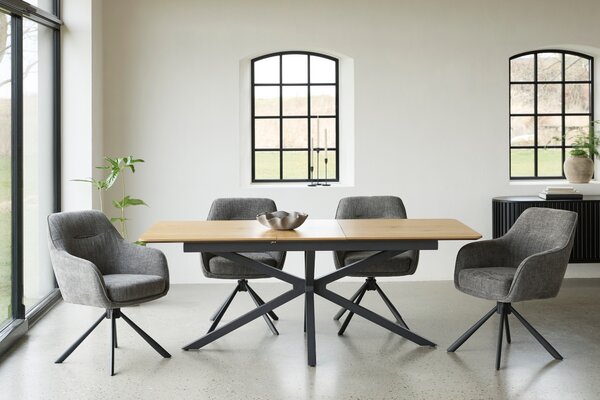 Unique Furniture Černý rozkládací jídelní stůl Cesura 160/200 x 90 cm s dubovým dekorem