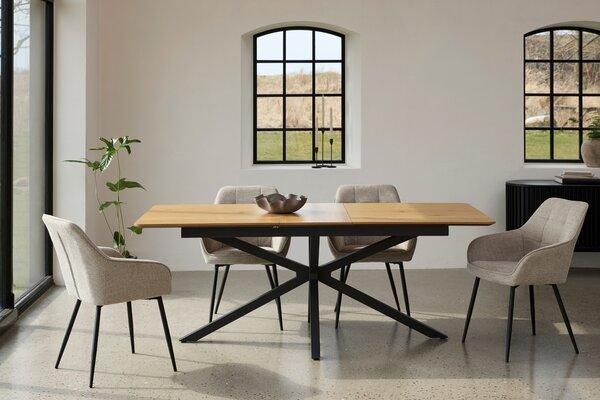 Unique Furniture Černý rozkládací jídelní stůl Cesura 160/200 x 90 cm s dubovým dekorem