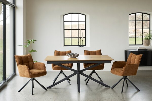 Unique Furniture Černý rozkládací jídelní stůl Cesura 160/200 x 90 cm s dubovým dekorem