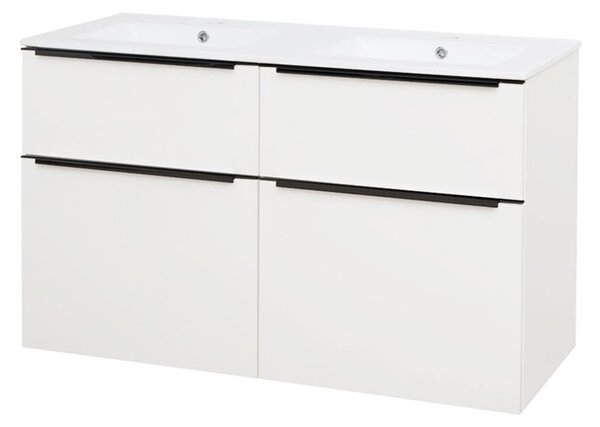 Mereo Mereo, Mailo, koupelnová skříňka s keramickým umyvadlem 121 cm, černé madlo, CN513B